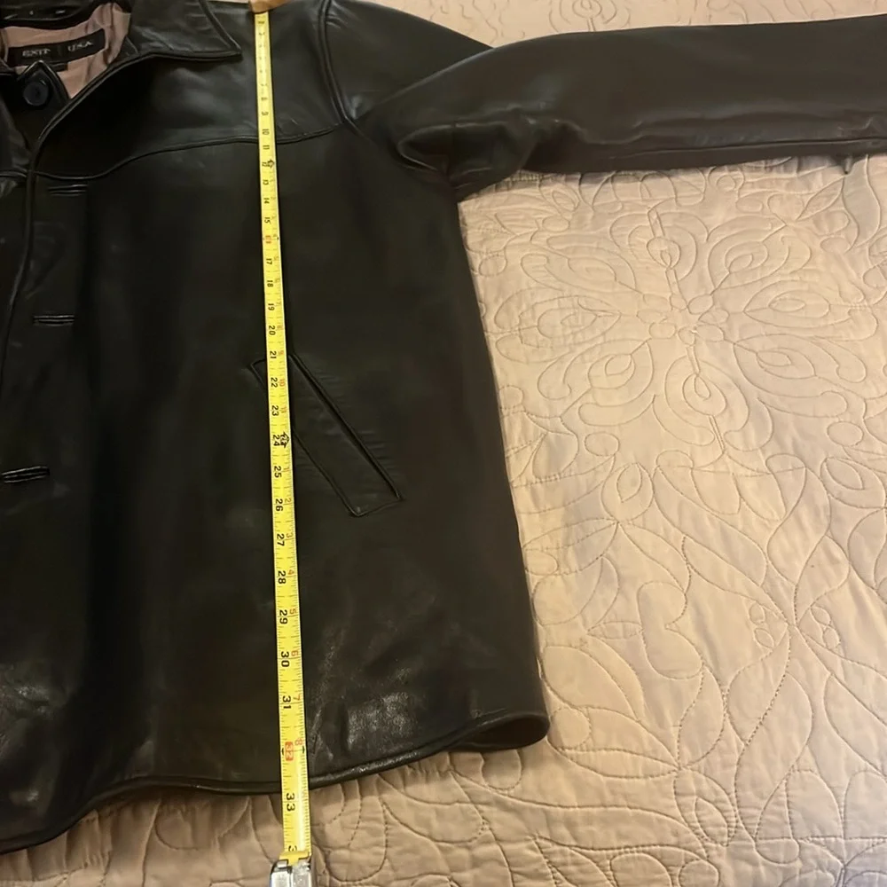 Mens Black Button Down Leather Jacket Unisex Sz 2XL
